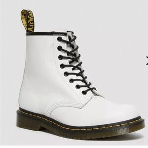 Dr. Martens White Leather Boots with Black Laces